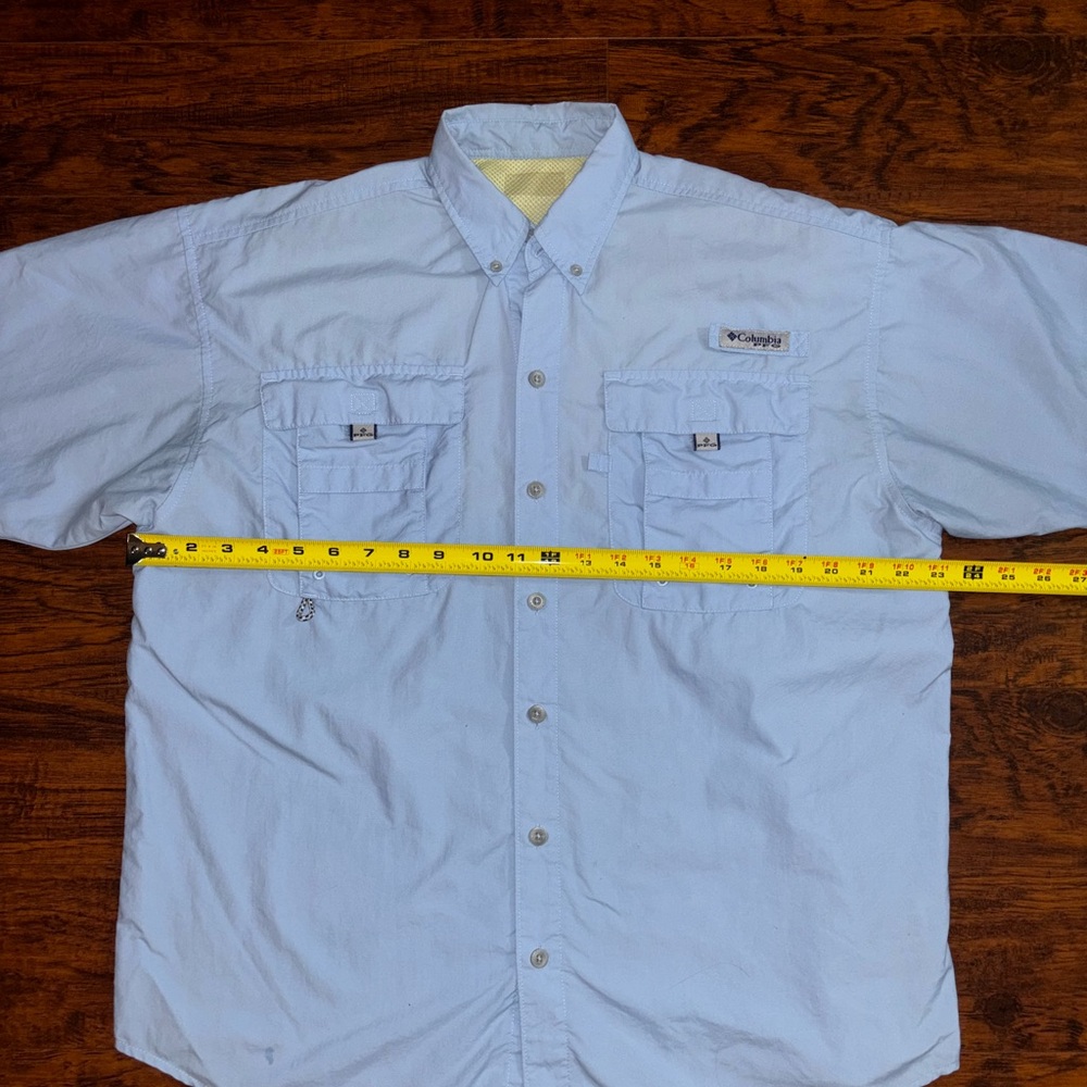Columbia PFG Bahama II Fishing Shirt Short Sleeve Men’s Button-Down Sky Blue - Picture 2 of 7